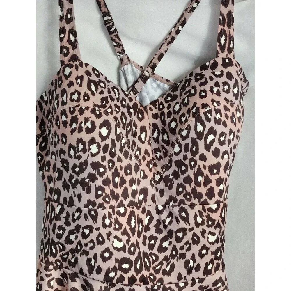 G.I.L.I.‎ Mauve Leopard Print Peplum Tankini Swim Top Womens Plus Size 26W
